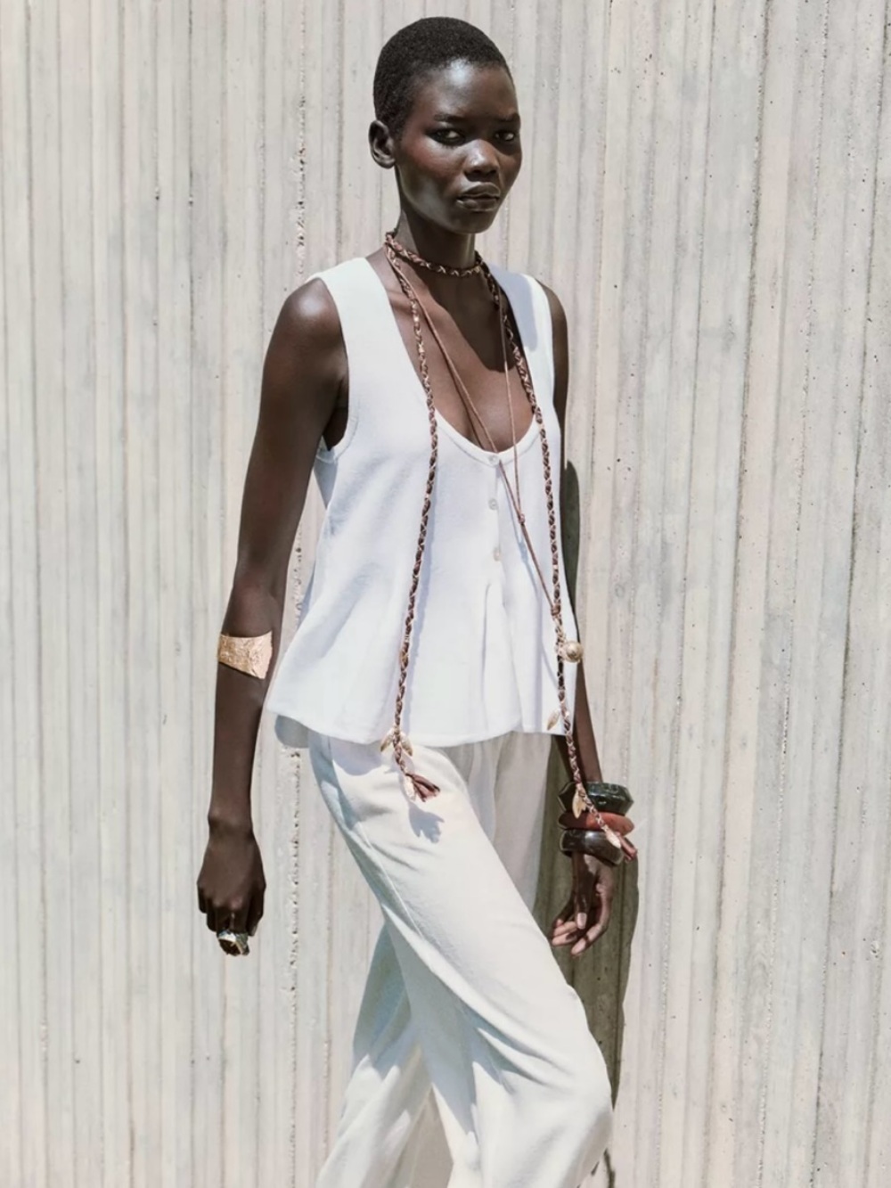 New ZARA Sleeveless White Button-Front Knit Peplum Top
